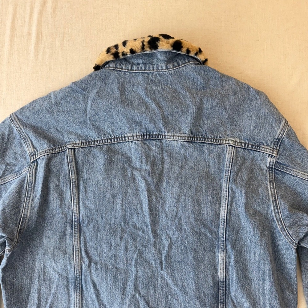 NWT Pilcro The Weston Denim Boyfriend Jacket Womens Large Leopard Collar Edition - Picture 15 of 15